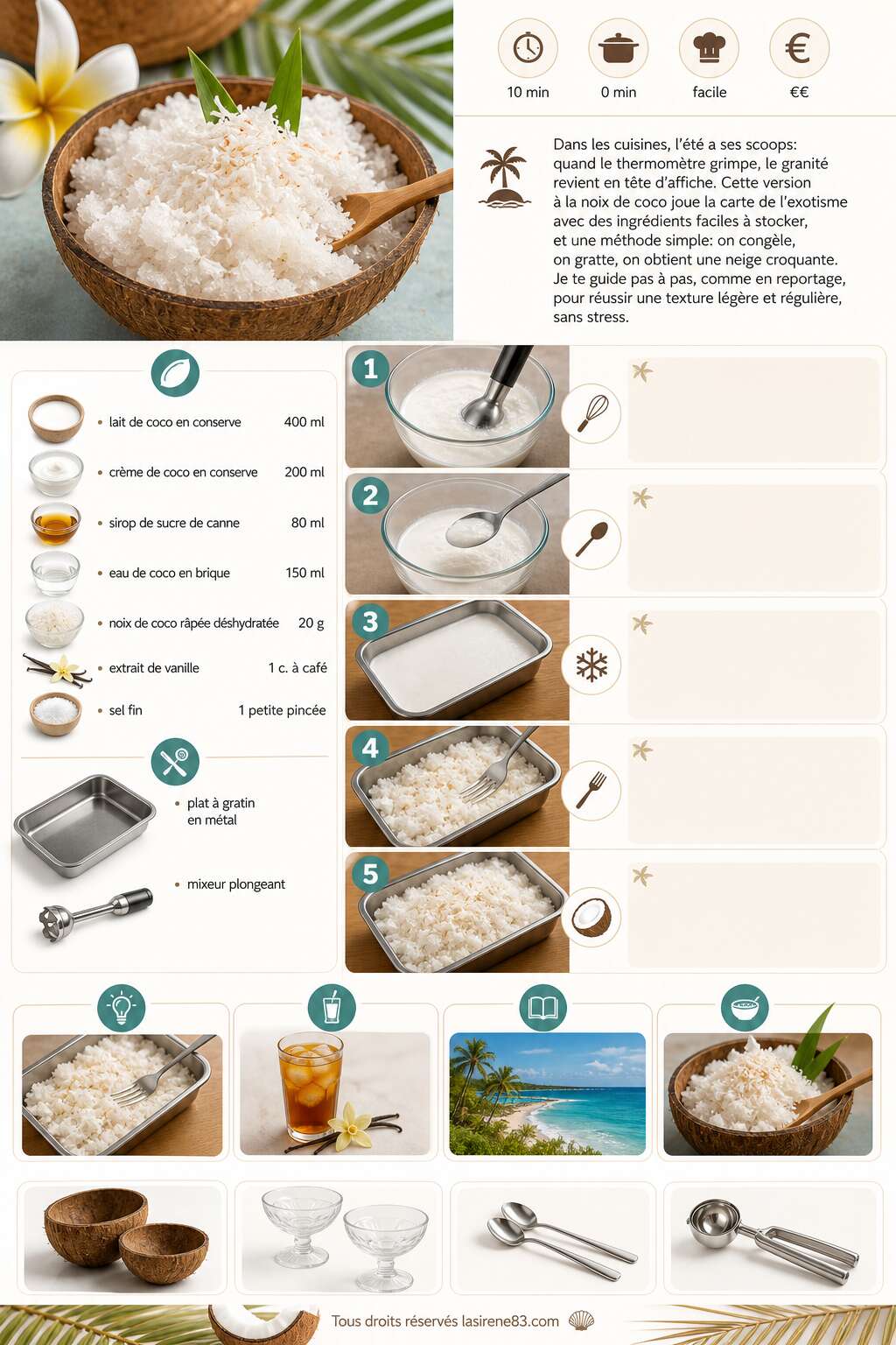 Fiche recette Granit&eacute; &agrave; la noix de coco : recette rafra&icirc;chissante et exotique