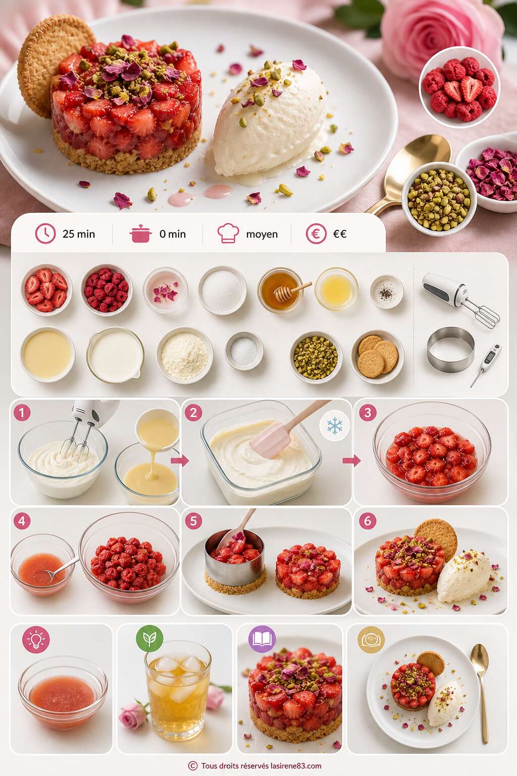 Fiche recette Tartare de fraises à la rose et glace maison Fiche recette Tartare de fraises à la rose et glace maison
