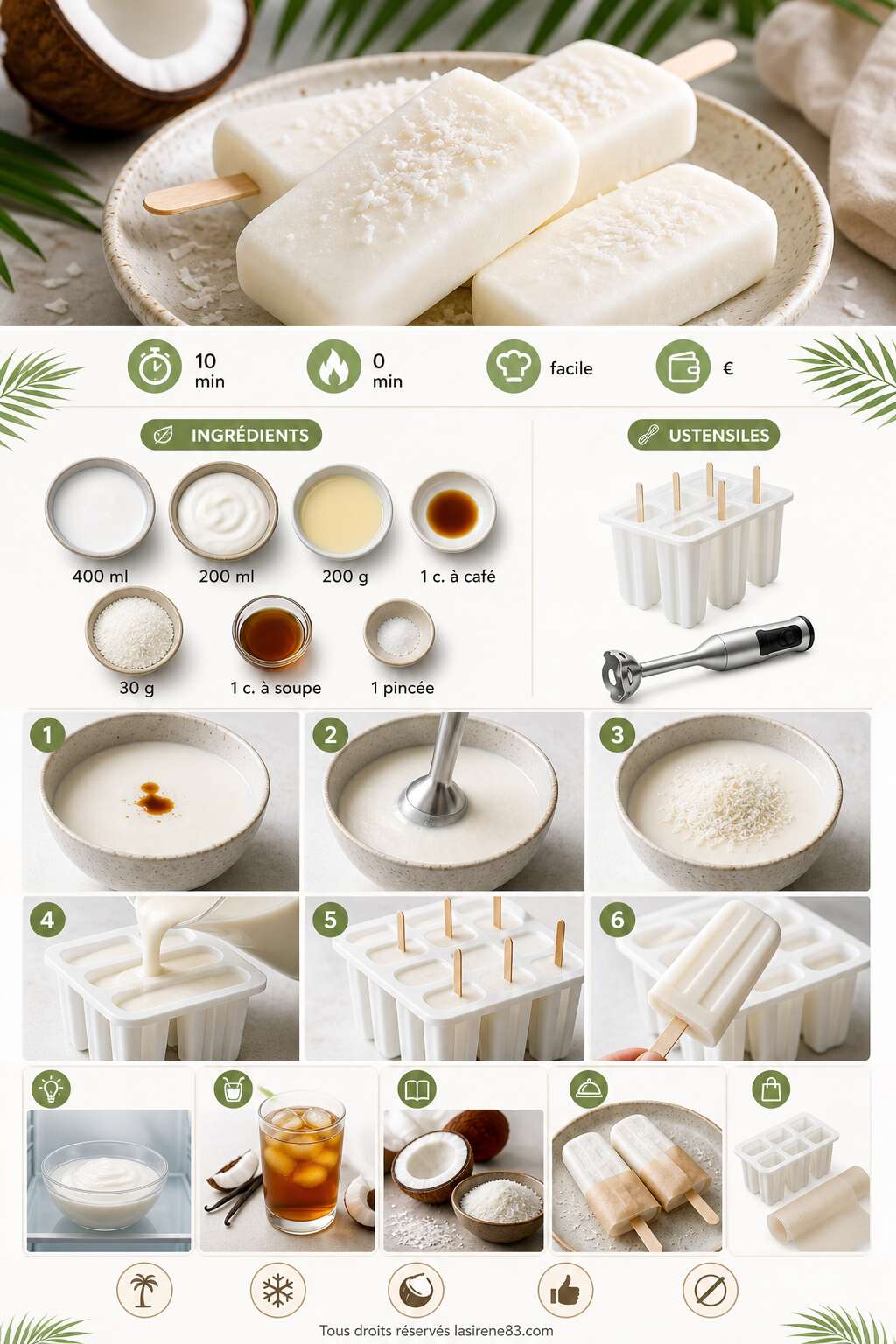 Fiche recette Bâtonnets glacés au lait de coco : une recette rafraîchissante Fiche recette Bâtonnets glacés au lait de coco : une recette rafraîchissante