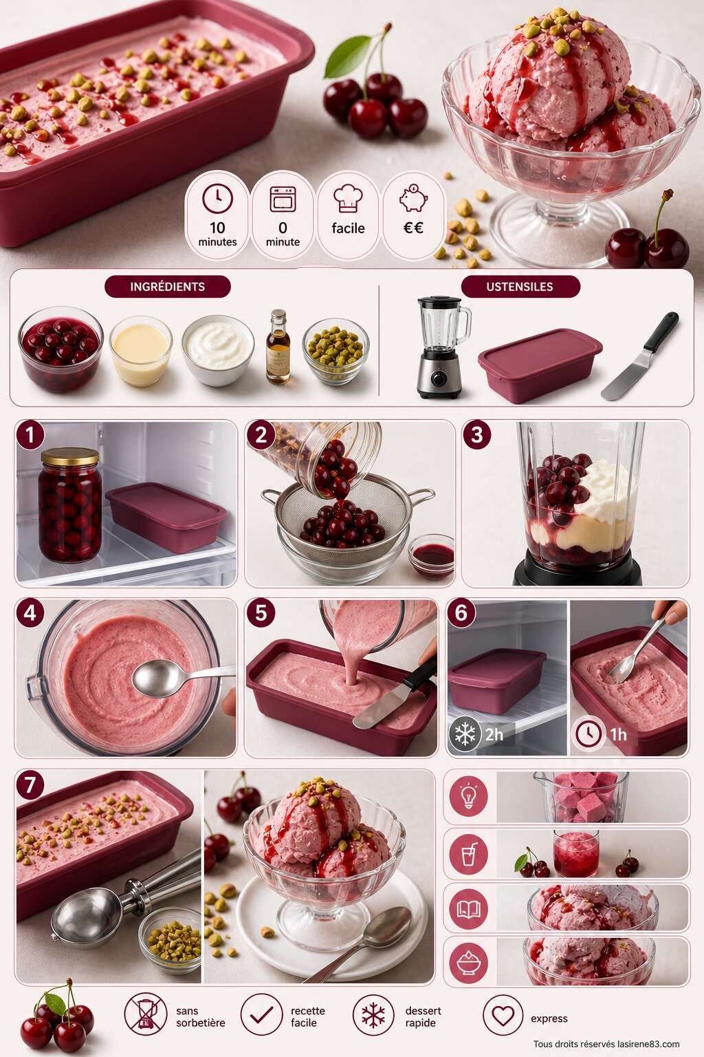 Fiche recette Glace &agrave; la cerise express : recette facile et parfaite