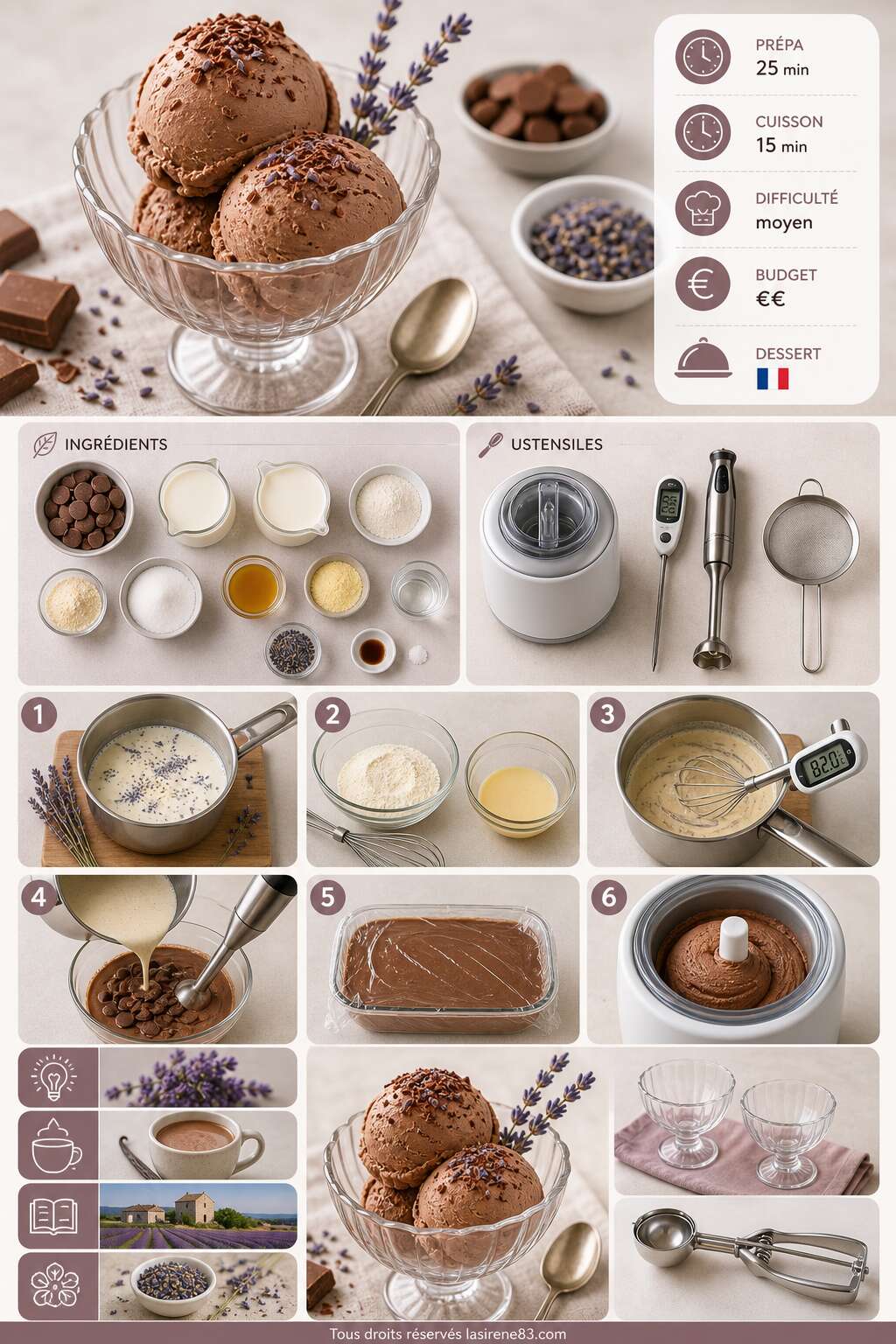 Fiche recette Recette de glace chocolat au lait et lavande Fiche recette Recette de glace chocolat au lait et lavande