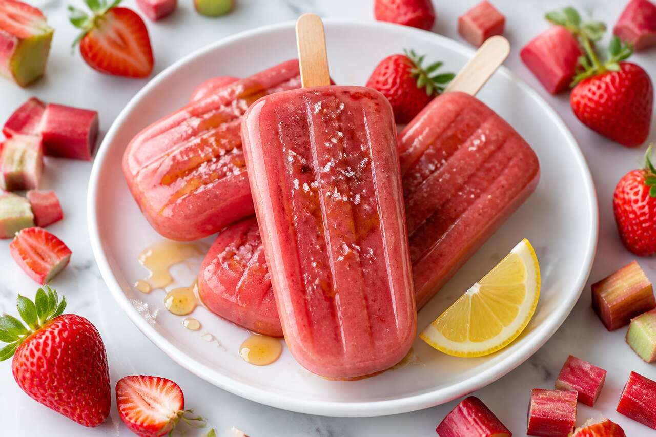 Bâtonnets glacés rhubarbe-fraises : recette estivale rafraîchissante