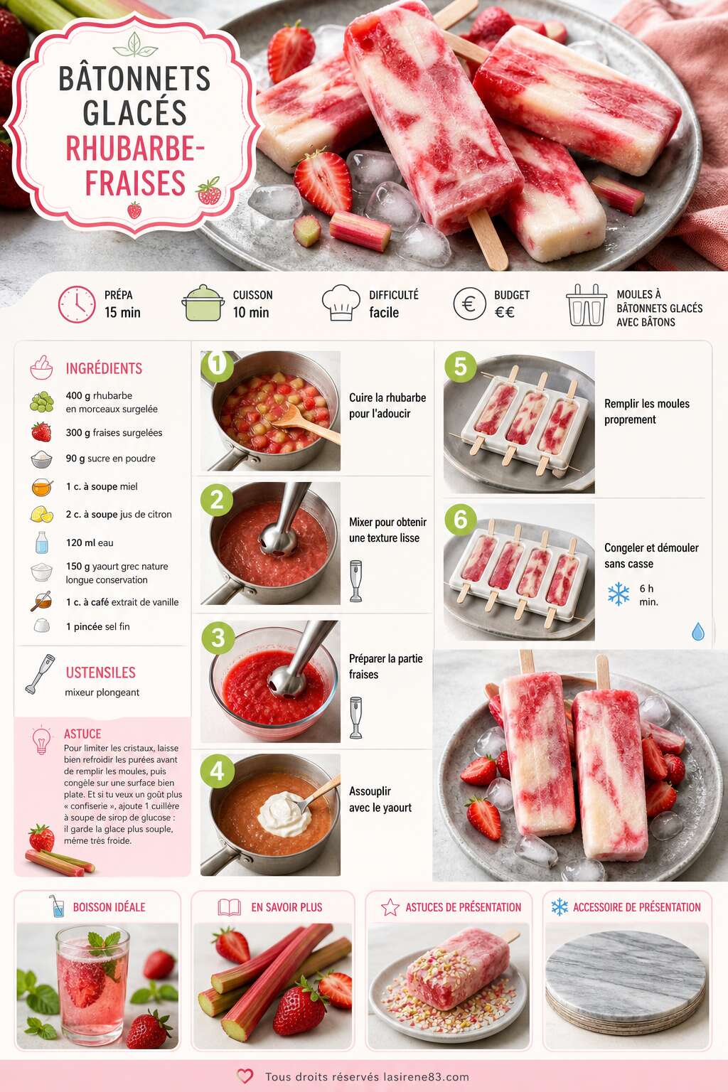 Fiche recette Bâtonnets glacés rhubarbe-fraises : recette estivale rafraîchissante Fiche recette Bâtonnets glacés rhubarbe-fraises : recette estivale rafraîchissante