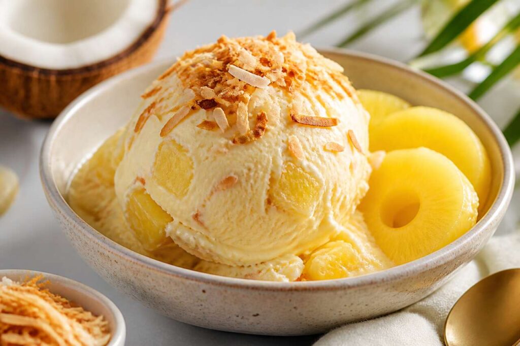 Glace à la noix de coco torréfiée et ananas : recette gourmande