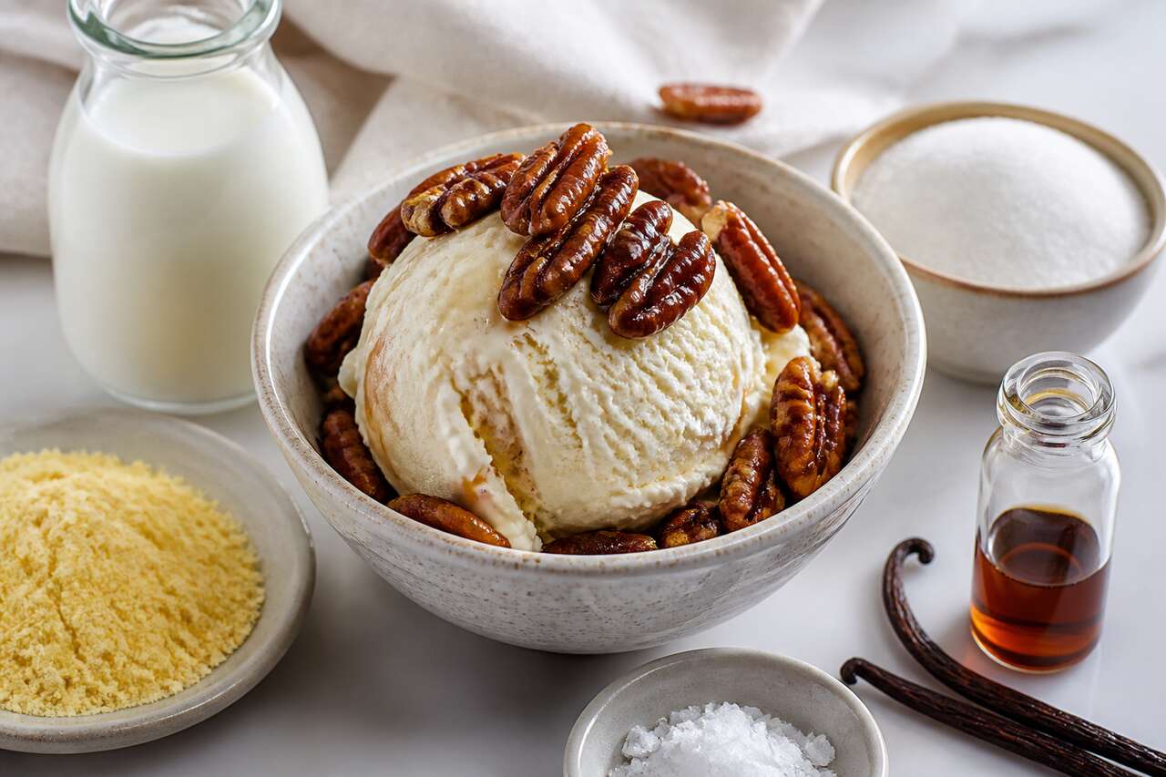 Glace vanille aux noix de pécan caramélisées : recette gourmande