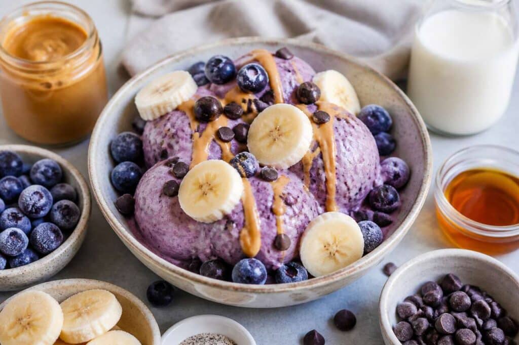 Glace minute banane myrtille : recette de nice cream facile