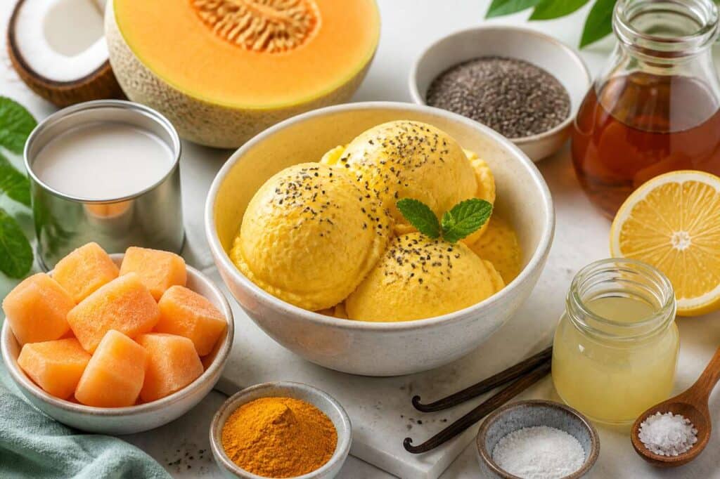 Glace Chia Curcuma Melon Frais : recette délicieuse