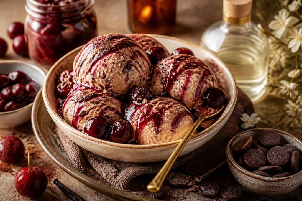 Glace maison cerises chocolat sans sorbetière