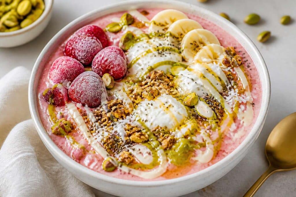 Recette smoothie bowl fraise banane pistache