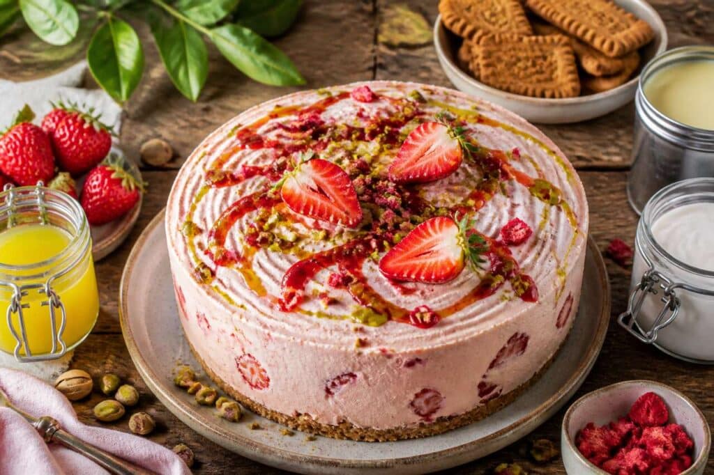Gâteau glacé fraise pistache : recette gourmande d'été