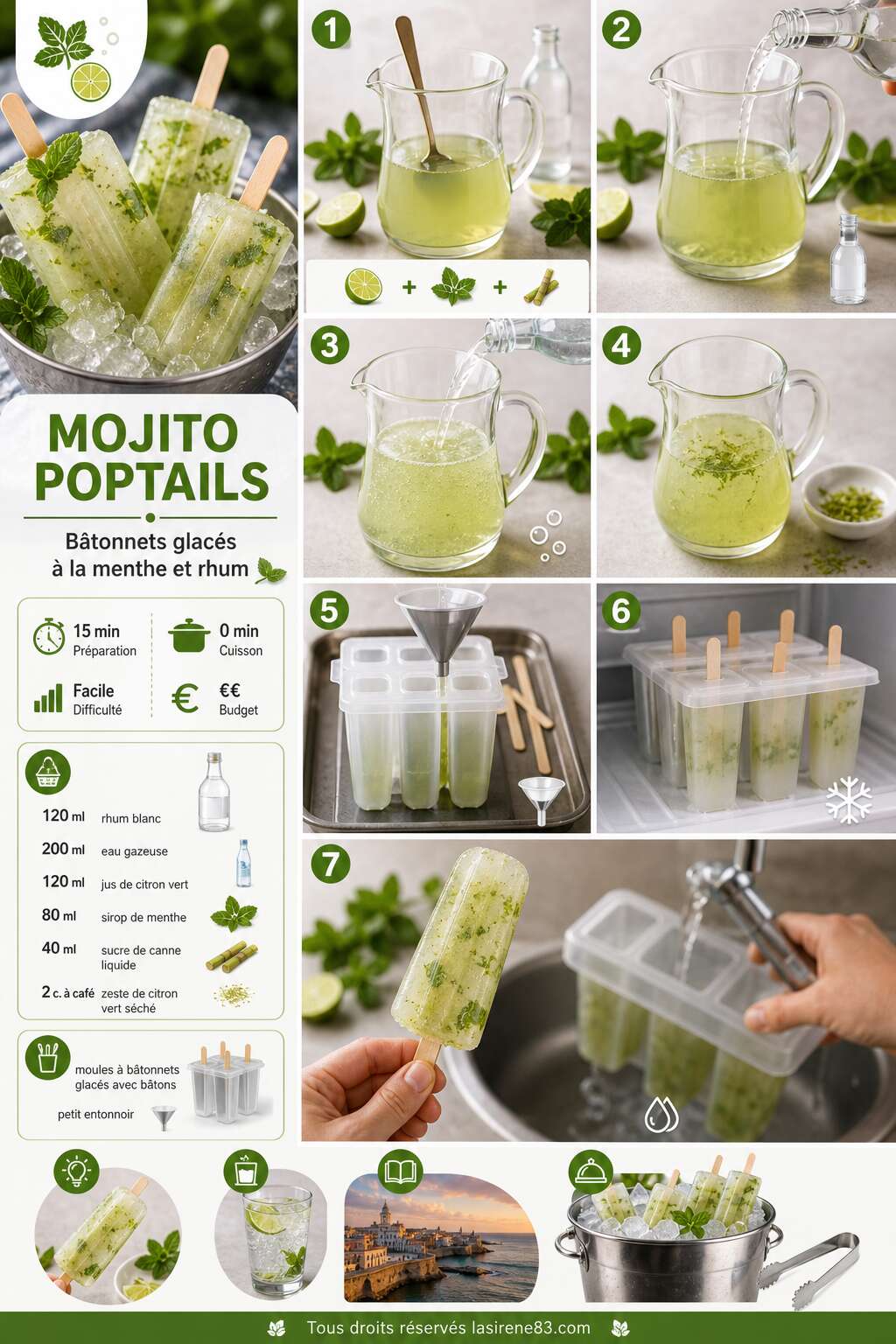 Fiche recette Mojito poptails : bâtonnets glacés à la menthe et rhum Fiche recette Mojito poptails : bâtonnets glacés à la menthe et rhum