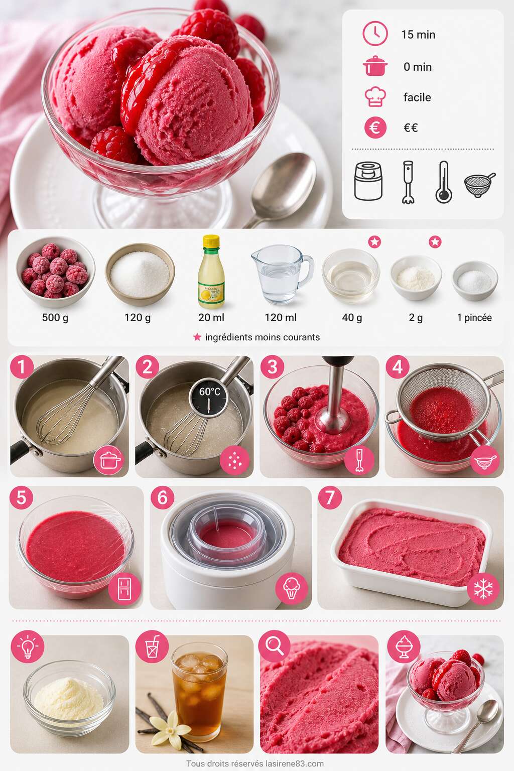 Fiche recette Recette de glace &agrave; la framboise maison