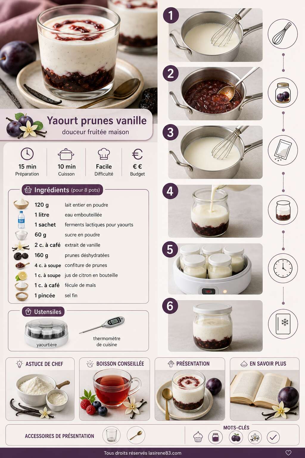 Fiche recette Recette de yaourt prunes vanille : douceur fruit&eacute;e maison