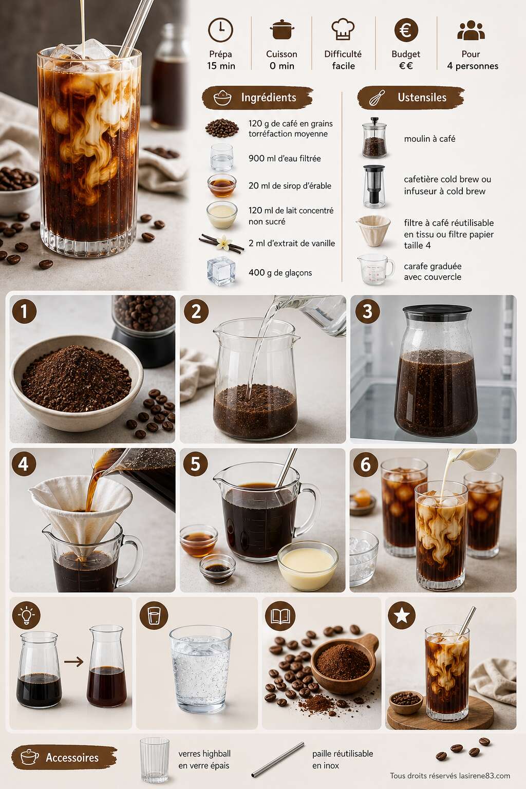 Fiche recette Café glacé infusé à froid : recette du cold brew parfait Fiche recette Café glacé infusé à froid : recette du cold brew parfait