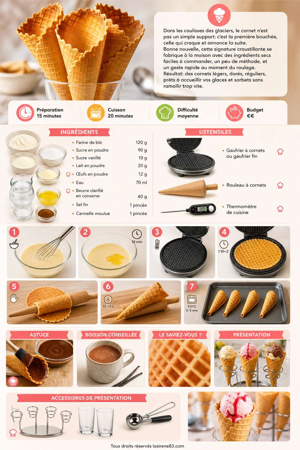Fiche recette Recette de cornets de glace maison Fiche recette Recette de cornets de glace maison