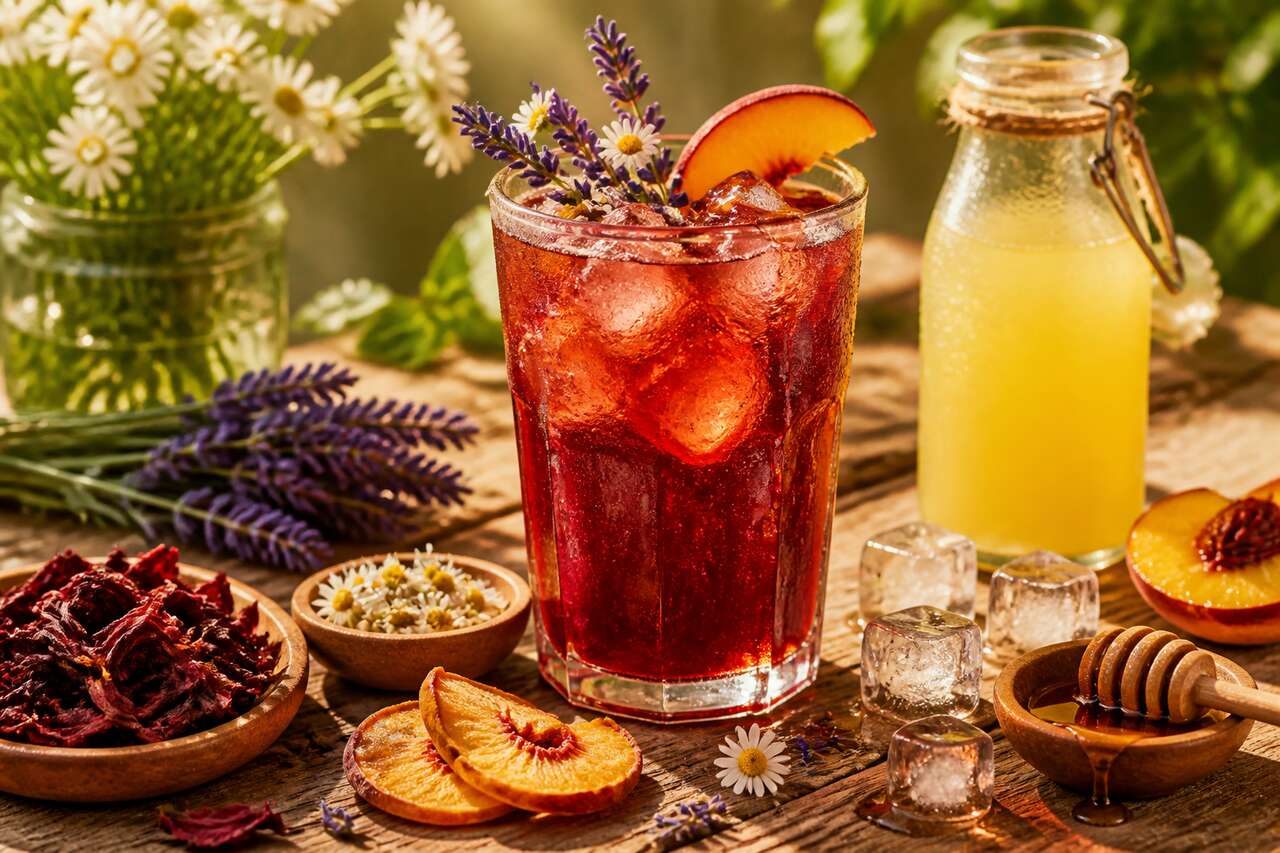 Tisane glacée aux fleurs et pêches : recette rafraîchissante
