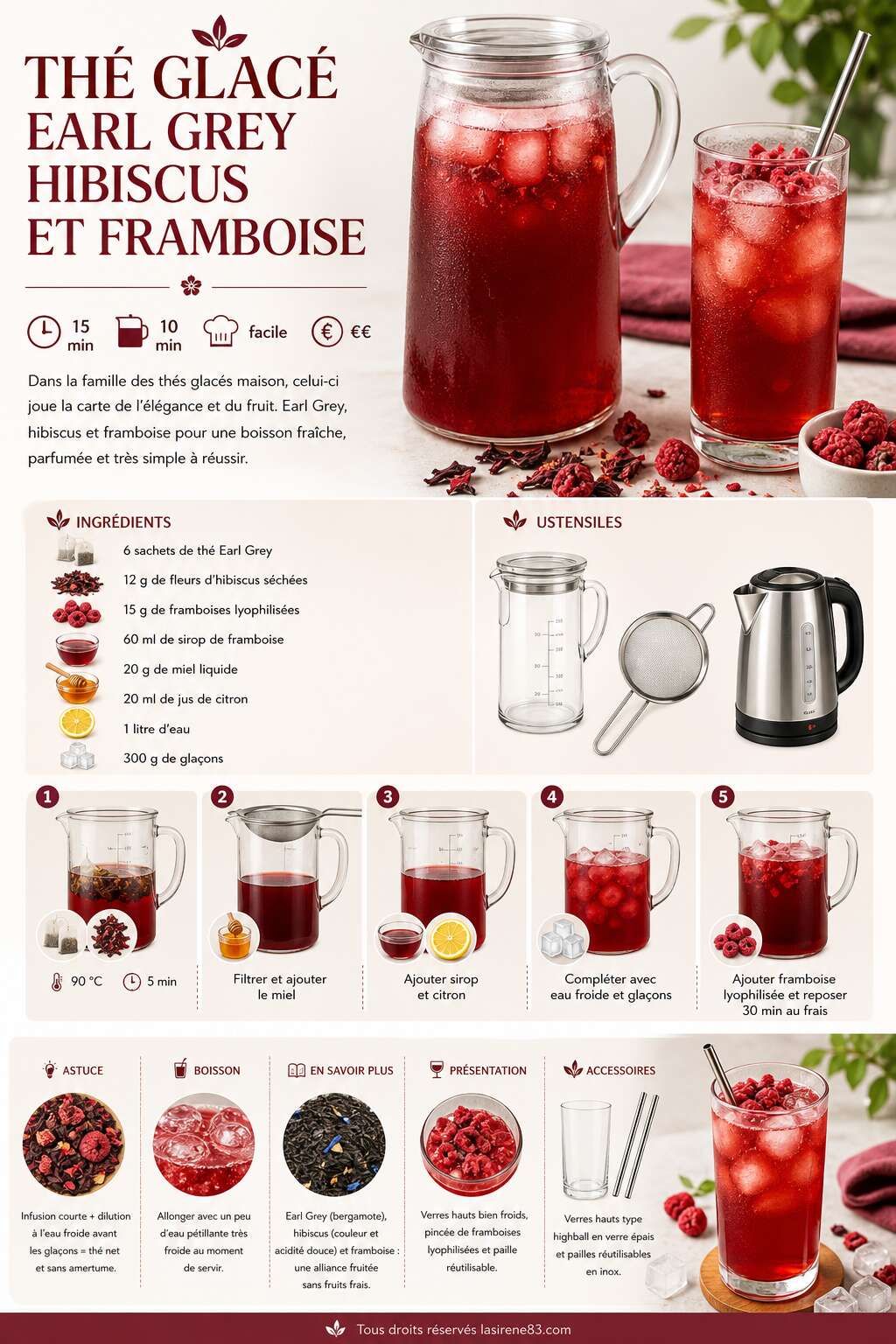 Fiche recette Recette : thé glacé Earl Grey hibiscus et framboise Fiche recette Recette : thé glacé Earl Grey hibiscus et framboise