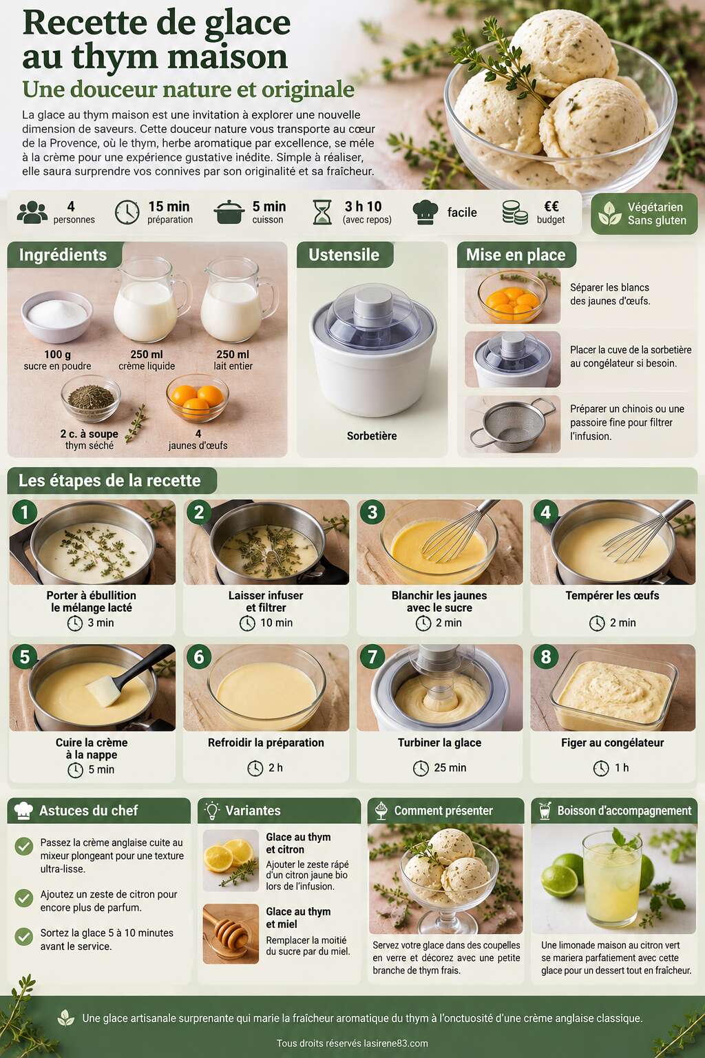 Fiche recette Recette de glace au thym maison : une douceur nature et originale Fiche recette Recette de glace au thym maison : une douceur nature et originale