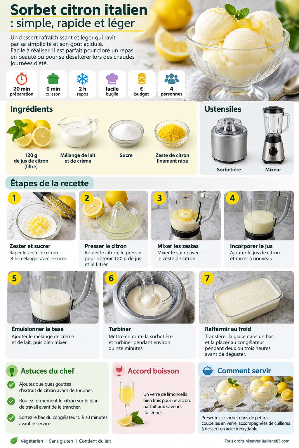 Fiche recette Sorbet citron italien : simple, rapide et l&eacute;ger