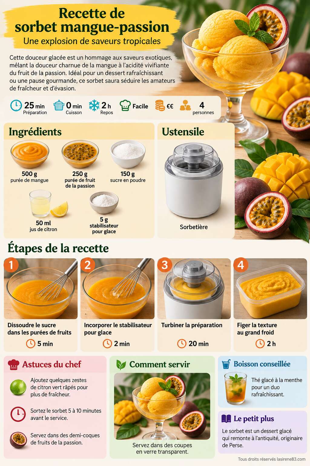 Fiche recette Recette de sorbet mangue-passion : une explosion de saveurs tropicales Fiche recette Recette de sorbet mangue-passion : une explosion de saveurs tropicales