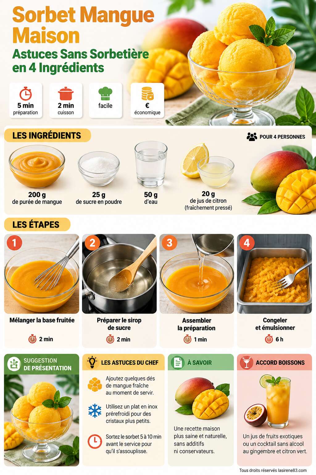 Fiche recette Sorbet Mangue Maison : astuce Sans Sorbetière en 4 Ingrédients Fiche recette Sorbet Mangue Maison : astuce Sans Sorbetière en 4 Ingrédients