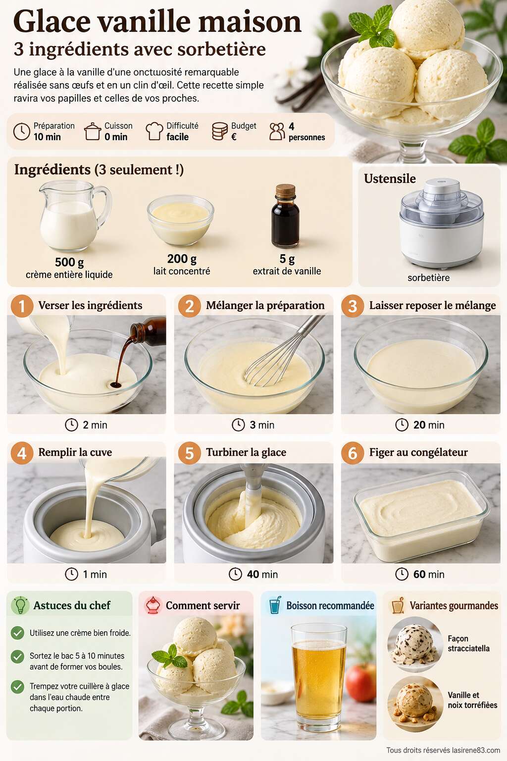 Fiche recette Glace vanille maison : 3 ingr&eacute;dients avec sorbeti&egrave;re