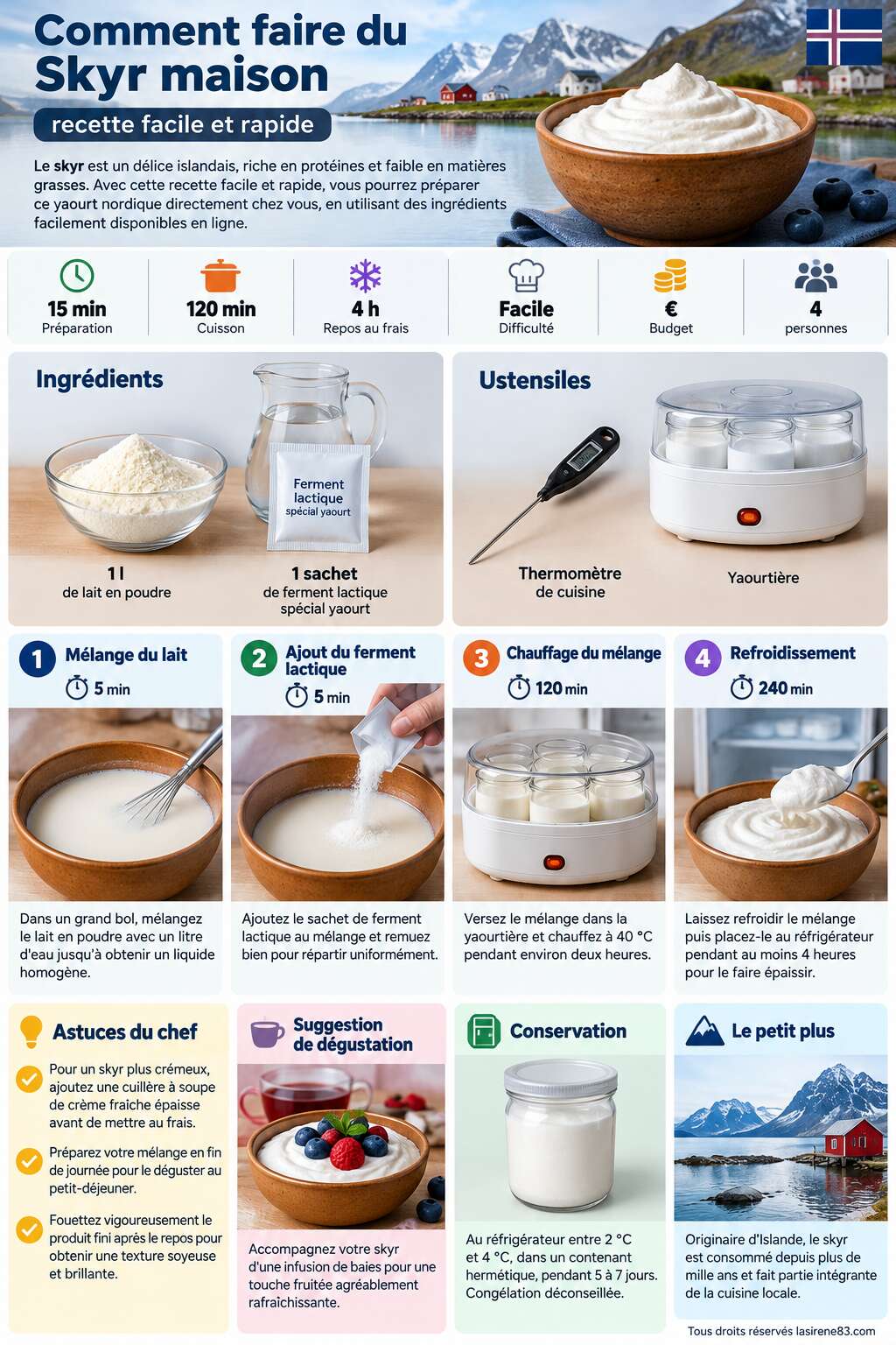 Fiche recette Comment faire du Skyr maison : recette facile et rapide Fiche recette Comment faire du Skyr maison : recette facile et rapide