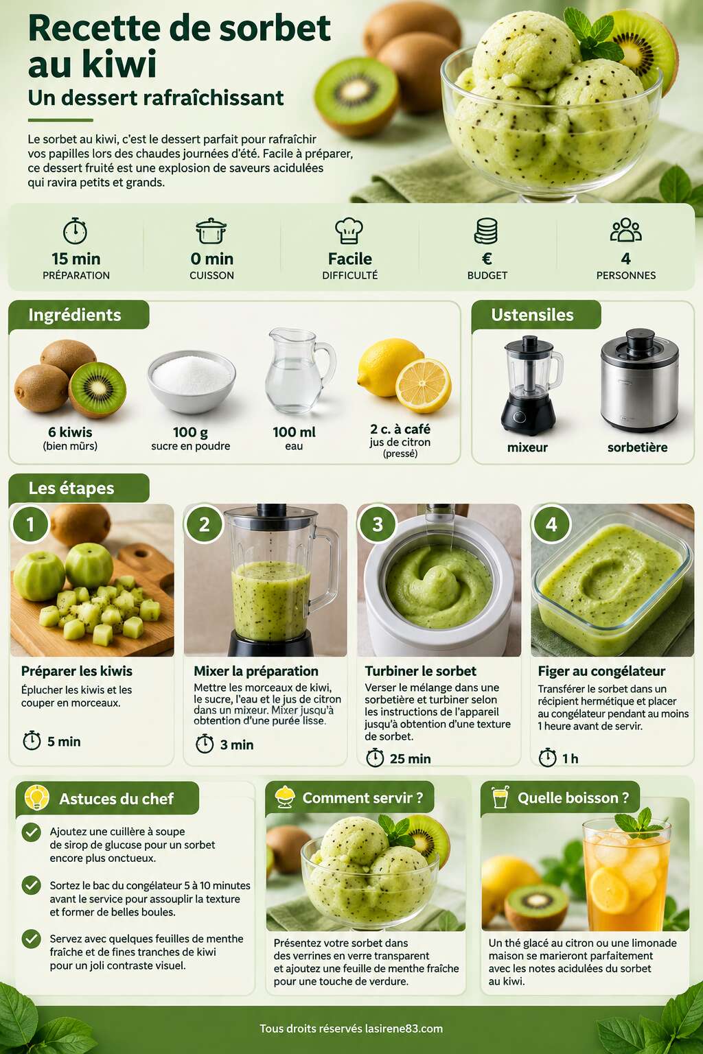 Fiche recette Recette de sorbet au kiwi : un dessert rafraîchissant Fiche recette Recette de sorbet au kiwi : un dessert rafraîchissant