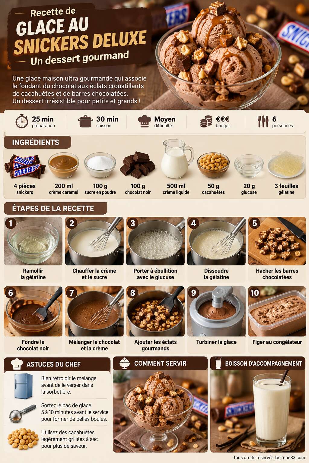 Fiche recette Recette de glace au Snickers Deluxe : un dessert gourmand Fiche recette Recette de glace au Snickers Deluxe : un dessert gourmand