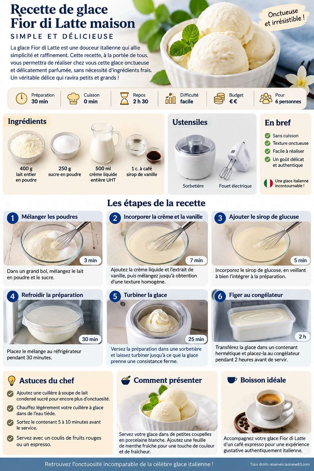 Fiche recette Recette de glace Fior di Latte maison : simple et délicieuse Fiche recette Recette de glace Fior di Latte maison : simple et délicieuse