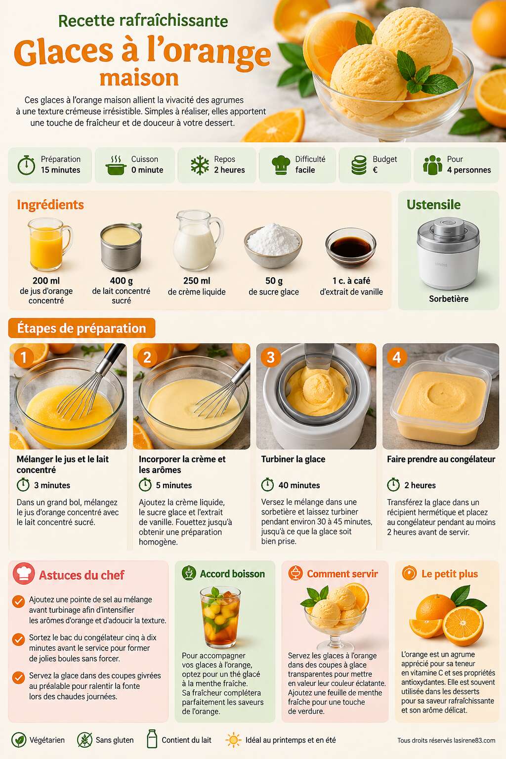 Fiche recette Recette rafra&icirc;chissante : glaces &agrave; l'orange maison