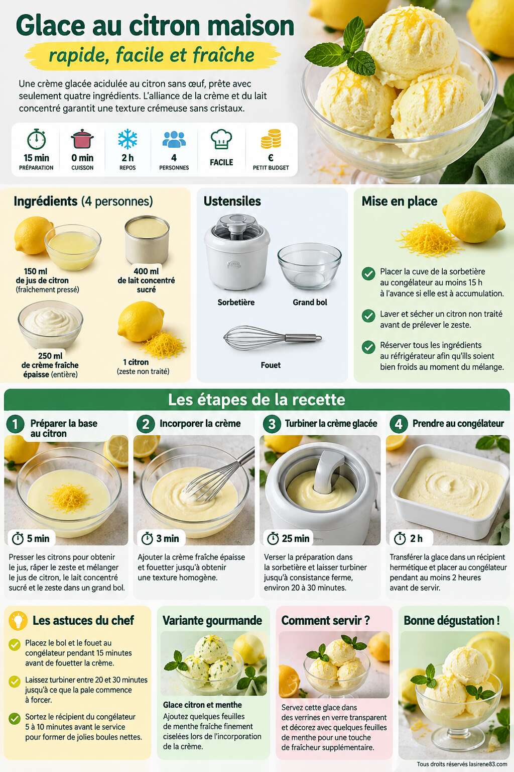 Fiche recette Glace au citron maison : rapide, facile et fraîche Fiche recette Glace au citron maison : rapide, facile et fraîche